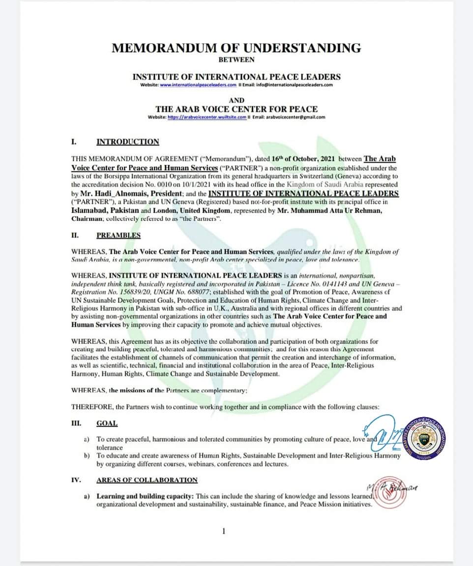 IIPL Signs Memorandum of Understanding with Arab Voice Center Saudi Arabia