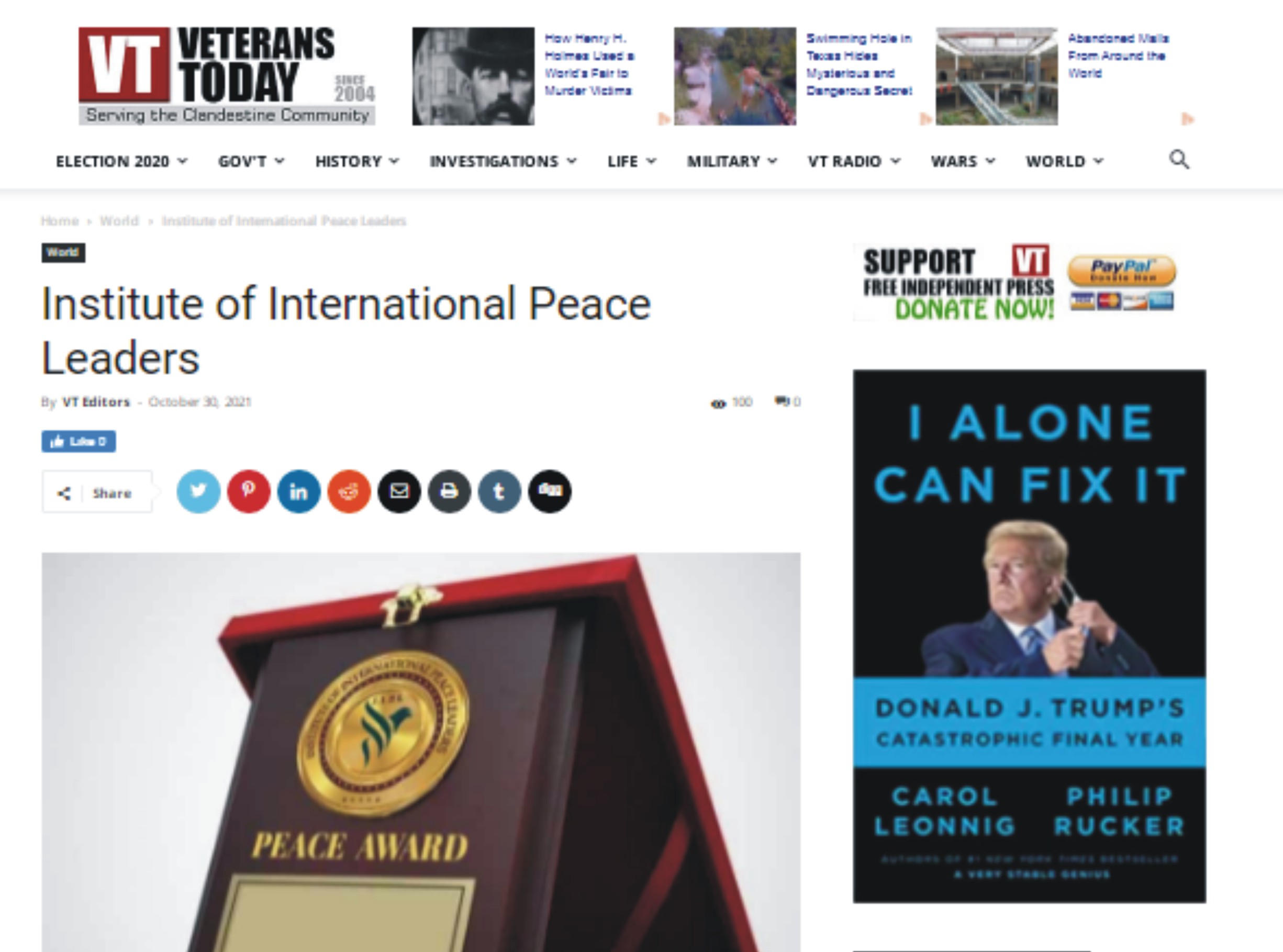 Veteranstoday USA Covers IIPL Award News