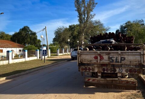 A truck stopped in front of a police station in Juan José Castelli, Chaco, Argentina.
