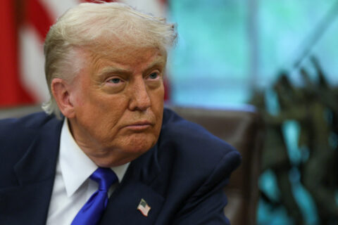 US President Donald Trump looks on as he signs executive orders and proclamations in the Oval Office at the White House, in Washington, D.C., U.S., May 5, 2025