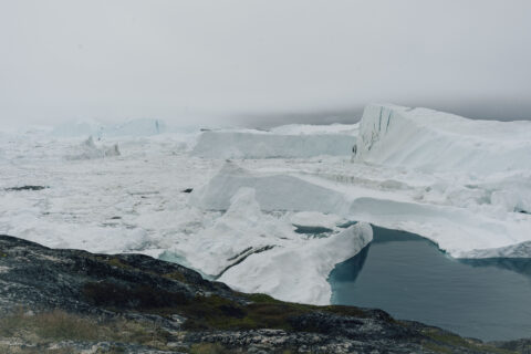 Icebergs in front of Illulissat Glacier or Jakobshavn Glacier in Greenland