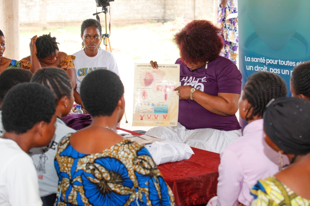 Beninese activist Annick Nonohou Agani during a sensitization session