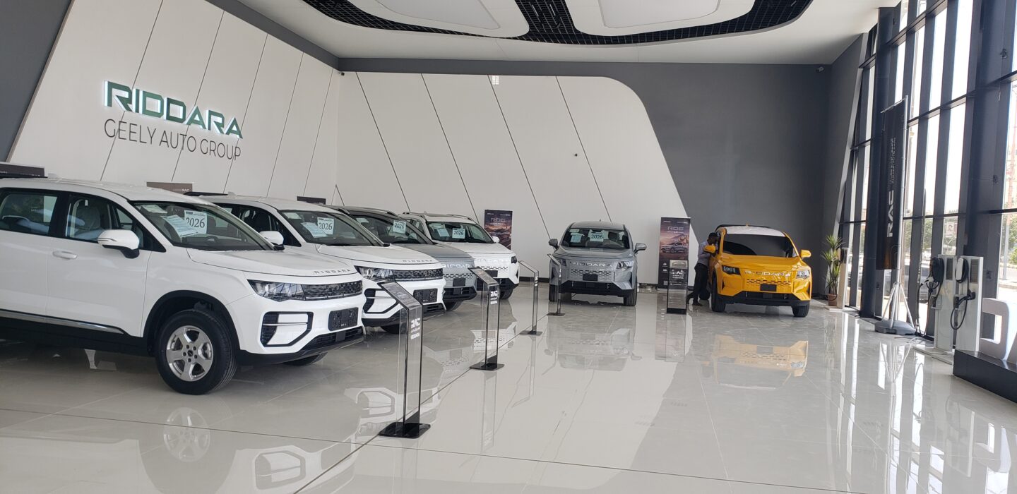 Large Riddara electric and hybrid vehicles for sale at a showroom in Sanaa, Yemen