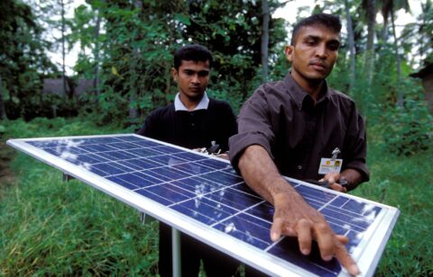 Solar panel used for lighting village homes in Sri Lanka. (Photo: Dominic Sansoni / World Bank)