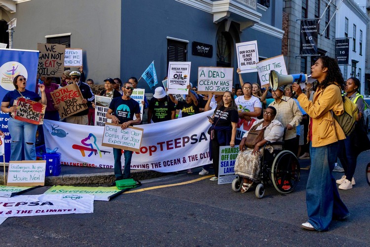 A demonstration against TotalEnergies' offshore oil exploration effort in South Africa.